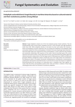 Endophytic and Endolichenic Fungal Diversity in Maritime Antarctica Based on Cultured Material and Their Evolutionary Position Amongdikarya