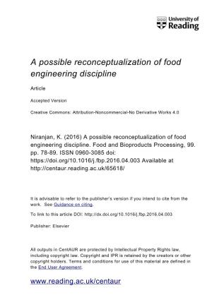 A Possible Reconceptualization of Food Engineering Discipline