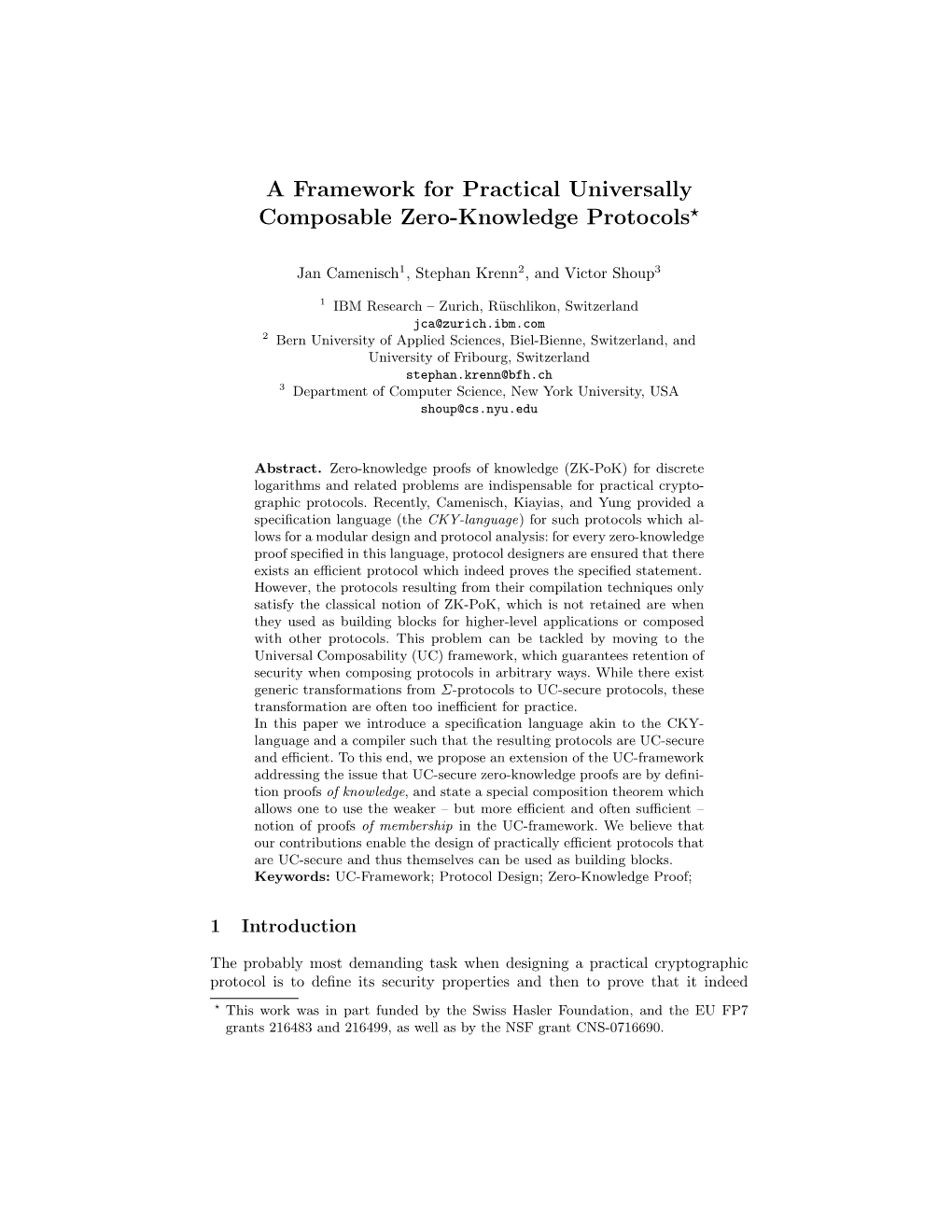 A Framework for Practical Universally Composable Zero-Knowledge Protocols?