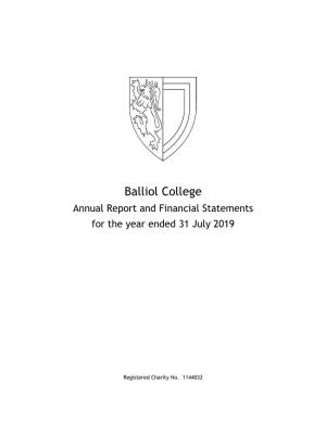 Balliol College Annual Report and Financial Statements for the Year Ended 31 July 2019