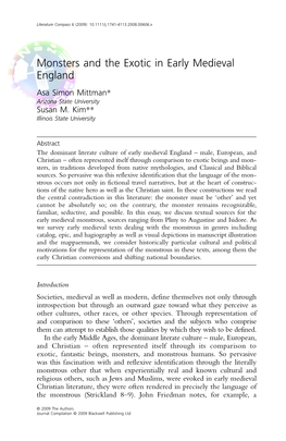 Monsters and the Exotic in Early Medieval England Asa Simon Mittman* Arizona State University Susan M