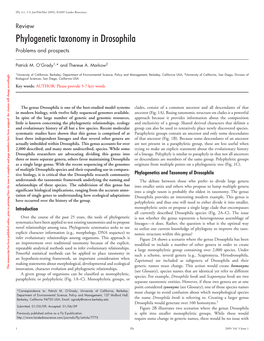 Phylogenetic Taxonomy in Drosophila Problems and Prospects