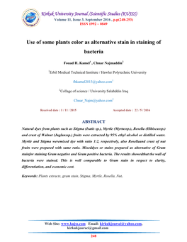 Use of Some Plants Color As Alternative Stain in Staining of Bacteria