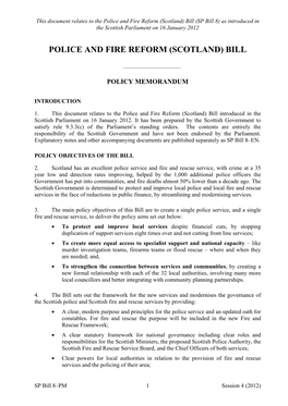 Police and Fire Reform (Scotland) Bill (SP Bill 8) As Introduced in the Scottish Parliament on 16 January 2012