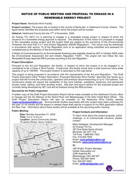Notice of Public Meeting and Proposal to Engage in a Renewable Energy Project