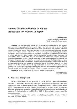 Umeko Tsuda: a Pioneer in Higher Education for Women in Japan