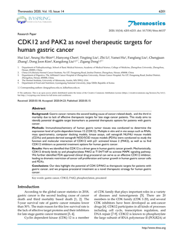 Theranostics CDK12 and PAK2 As Novel Therapeutic Targets for Human