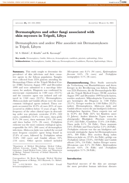 Dermatophytes and Other Fungi Associated with Skin Mycoses in Tripoli, Libya