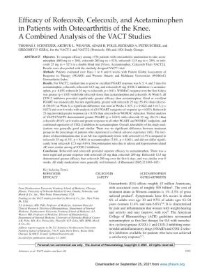 Efficacy of Rofecoxib, Celecoxib, and Acetaminophen in Patients with Osteoarthritis of the Knee. a Combined Analysis of the VACT Studies THOMAS J