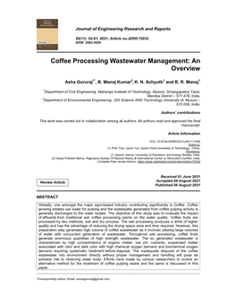 Coffee Processing Wastewater Management: an Overview