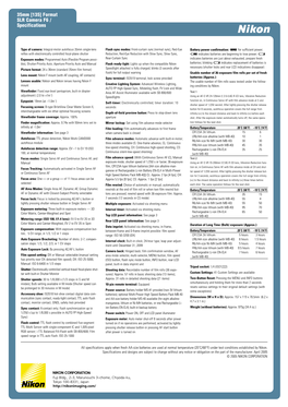 Format SLR Camera F6 / Specifications