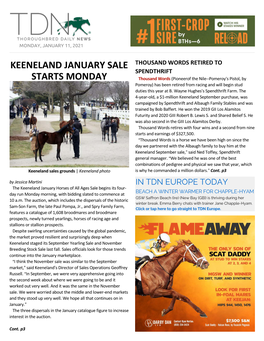 Keeneland January Sale Starts Monday (Cont