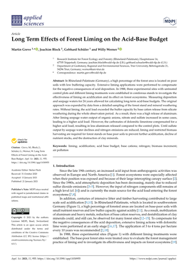 Long Term Effects of Forest Liming on the Acid-Base Budget