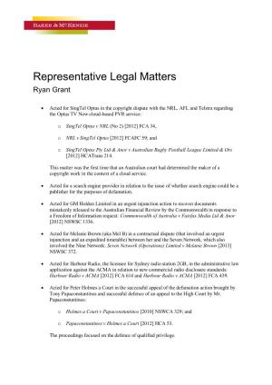 Representative Legal Matters Ryan Grant