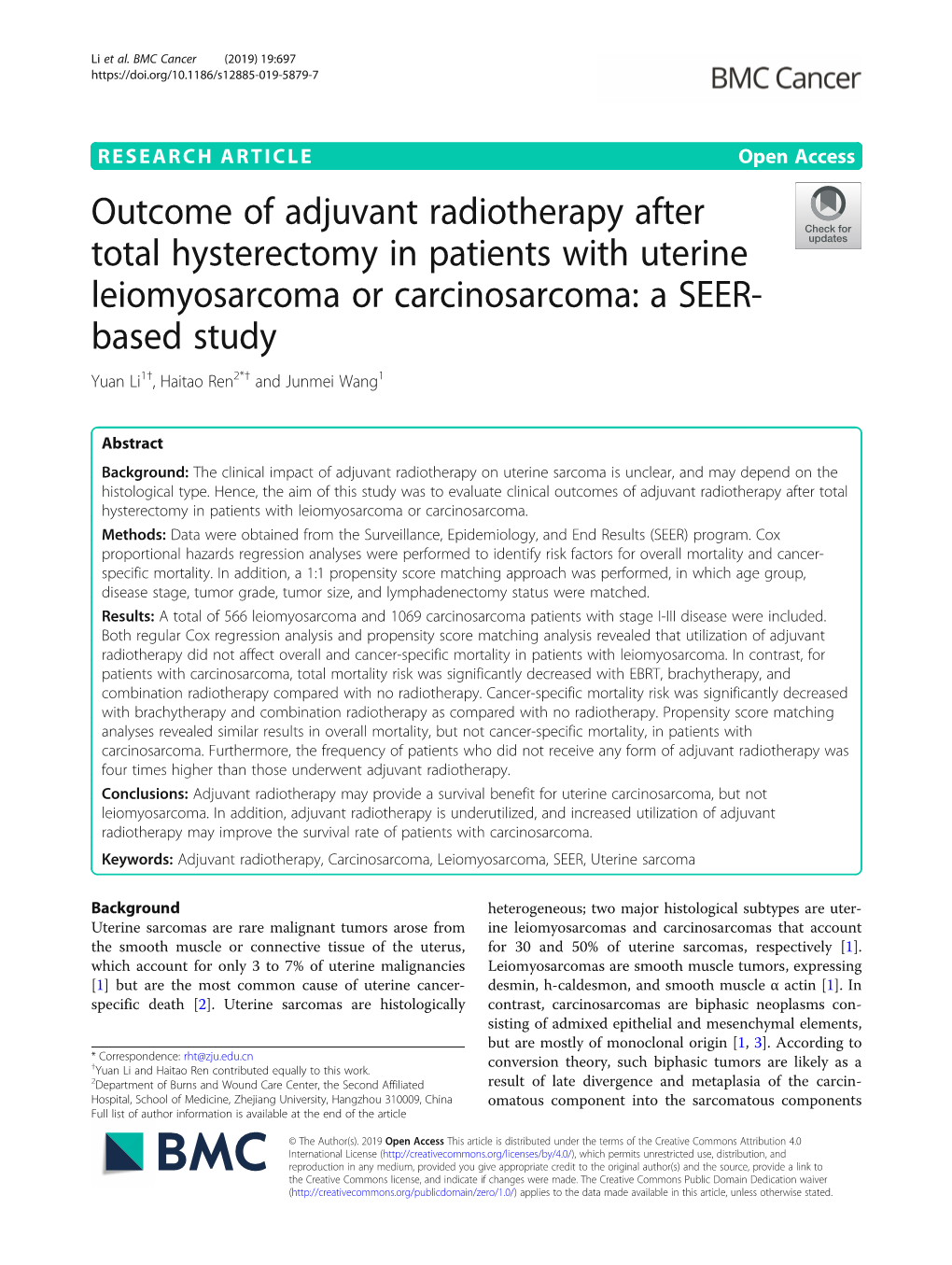 Outcome of Adjuvant Radiotherapy After Total Hysterectomy in Patients