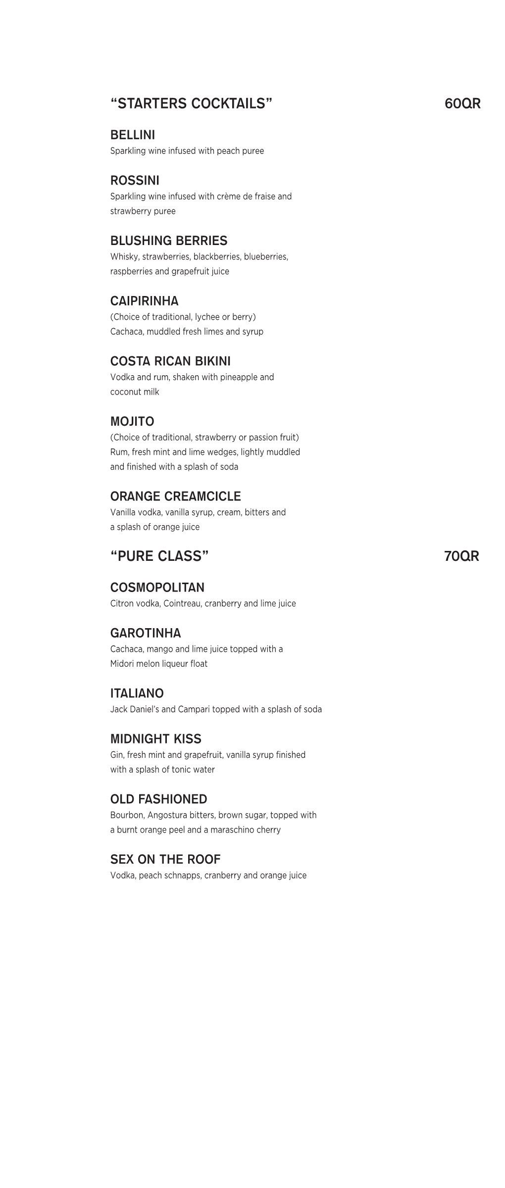 Cocktails Menu