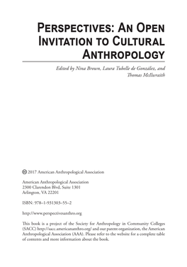 Perspectives: an Open Invitation to Cultural Anthropology Edited by Nina Brown, Laura Tubelle De González, and Thomas Mcilwraith