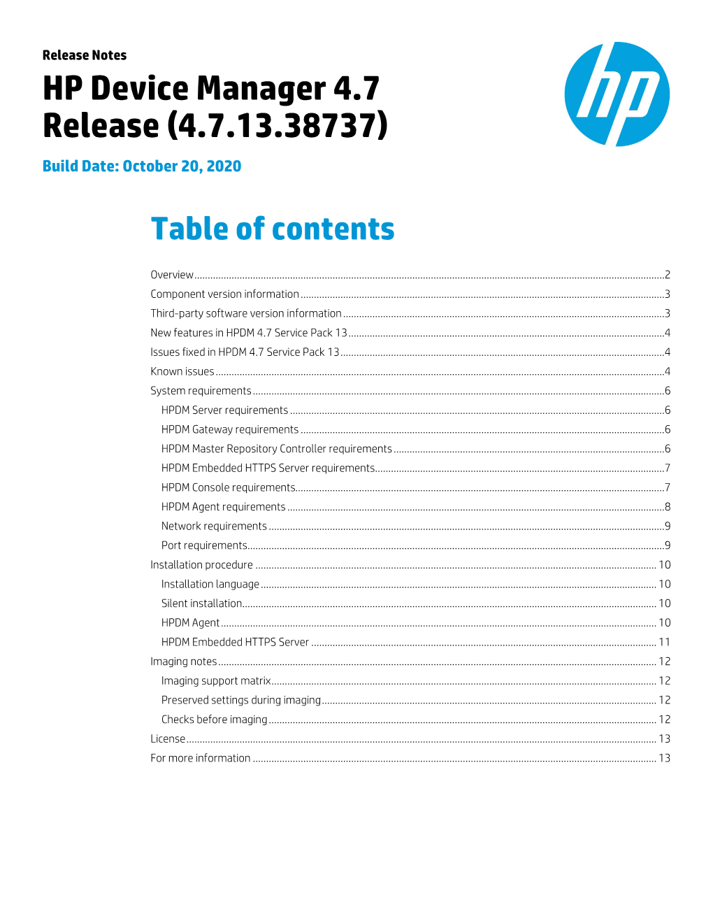 HP Device Manager 4.7 Release (4.7.13.38737) Build Date: October 20, 2020