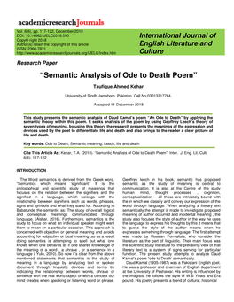 “Semantic Analysis of Ode to Death Poem”