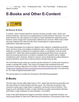 E-Books and Other E-Content E-Books and Other E-Content
