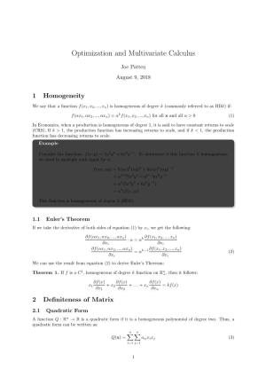 Old Optimization and Multivariate Calculus Notes