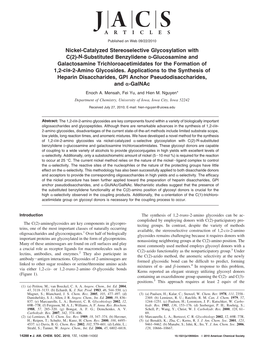 N-Substituted Benzylidene D-Glucosamine and Galactosamine Trichloroacetimidates for the Formation of 1,2-Cis-2-Amino Glycosides