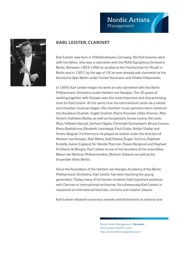 Karl Leister, Clarinet