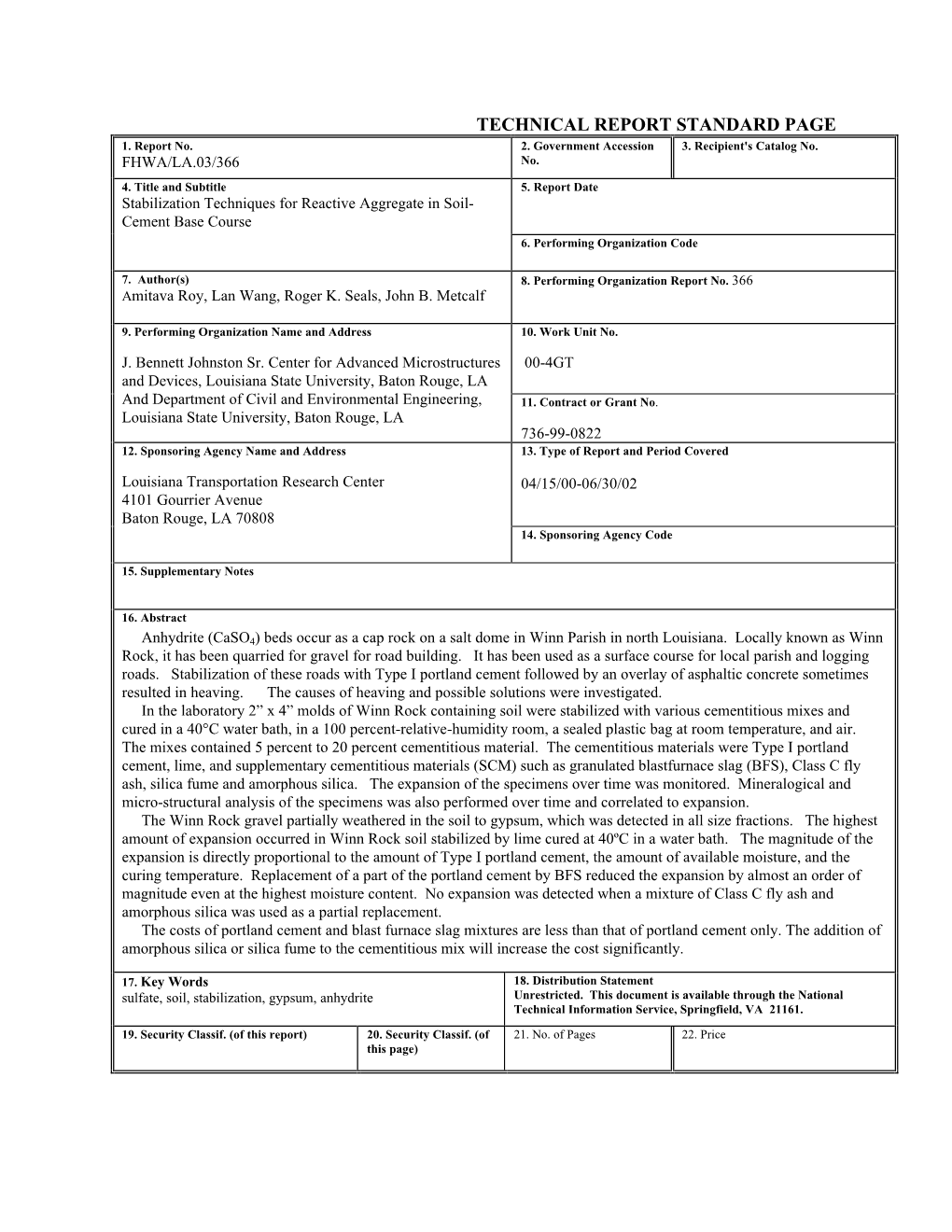 Technical Report Standard Page 1