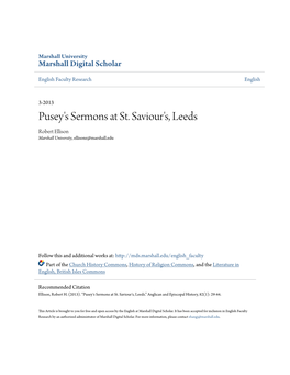 Pusey's Sermons at St. Saviour's, Leeds Robert Ellison Marshall University, Ellisonr@Marshall.Edu