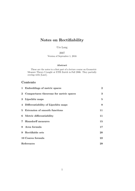 Notes on Rectifiability