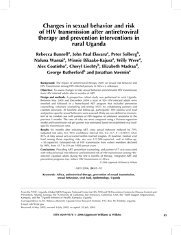 Changes in Sexual Behavior and Risk of HIV Transmission After Antiretroviral Therapy and Prevention Interventions in Rural Uganda