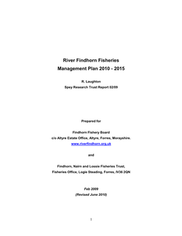 River Findhorn Fisheries Management Plan 2010 - 2015