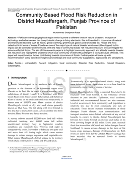 Community Based Flood Risk Reduction in District Muzaffargarh, Punjab Province of Pakistan Muhammad Shahjahan Raza