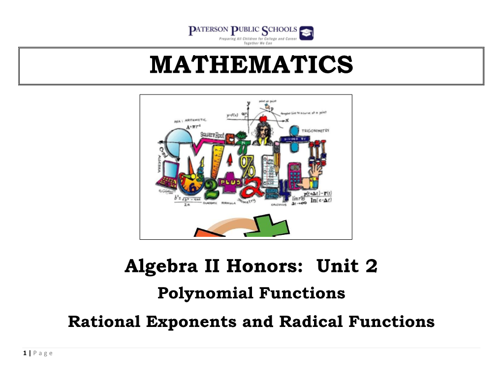 Algebra II Honors: Unit 2 Polynomial Functions Rational Exponents and Radical Functions