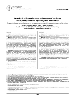 Tetrahydrobiopterin Responsiveness of Patients with Phenylalanine