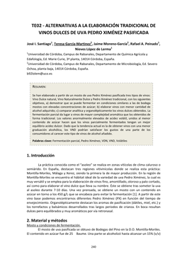 Te02 ‐ Alternativas a La Elaboración Tradicional De Vinos Dulces De Uva Pedro Ximénez Pasificada