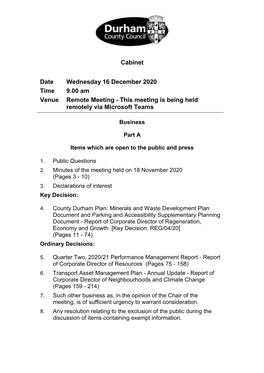 (Public Pack)Agenda Document for Cabinet, 16/12/2020 09:00