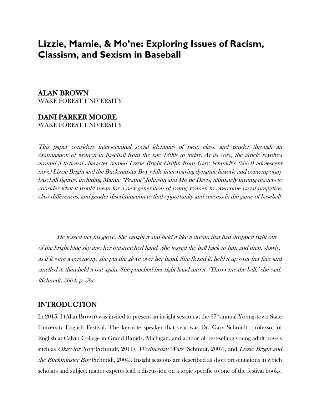 Lizzie, Mamie, & Mo'ne: Exploring Issues of Racism, Classism, and Sexism in Baseball