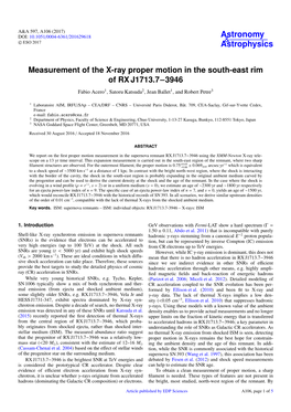 Measurement of the X-Ray Proper Motion in the South-East Rim of RX J1713.7−3946 Fabio Acero1, Satoru Katsuda2, Jean Ballet1, and Robert Petre3