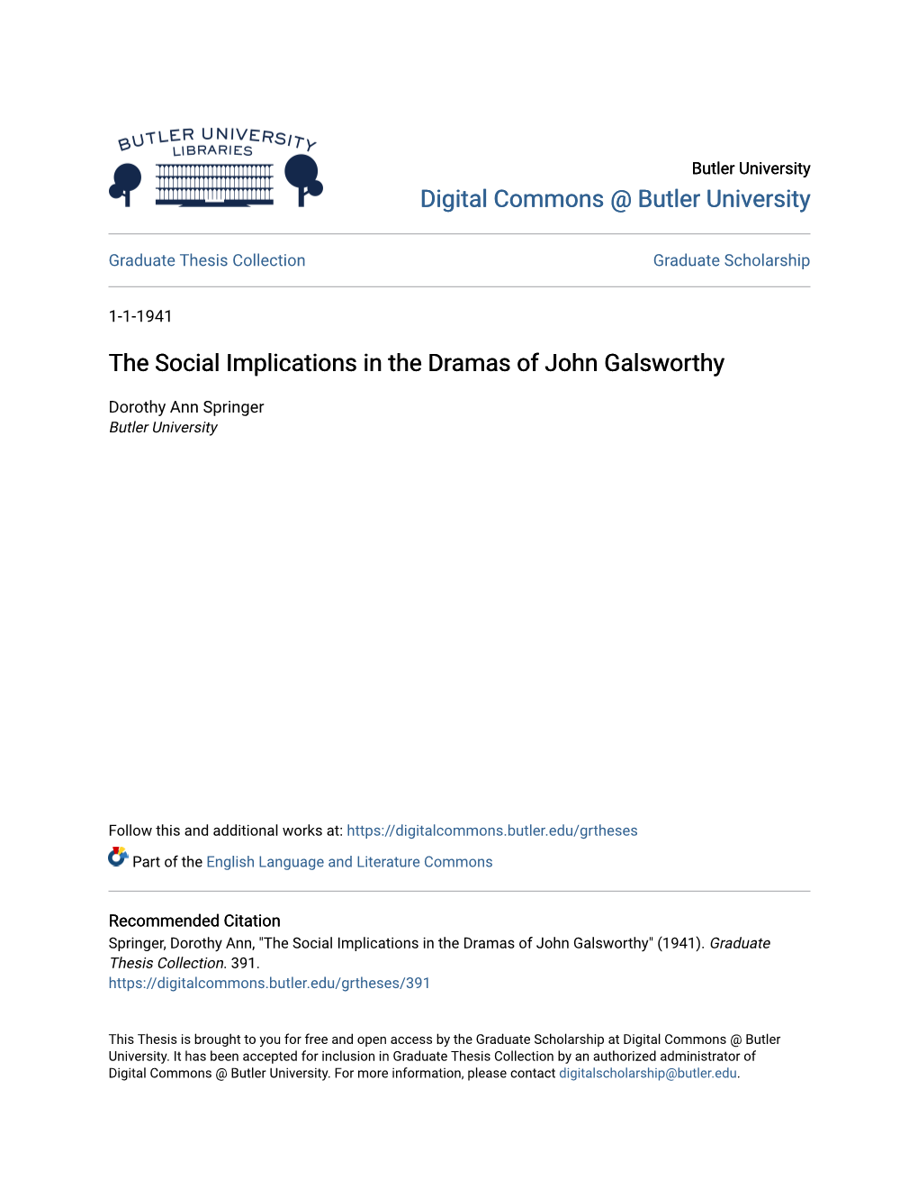 The Social Implications in the Dramas of John Galsworthy