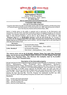 Bodinayakanur Branch E-Auction Sale Notice