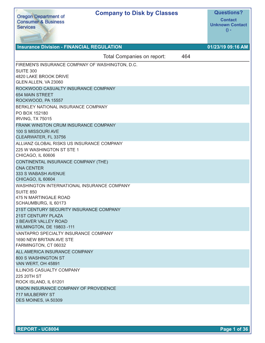 Company to Disk by Classes Questions? Contact Unknown Contact ()