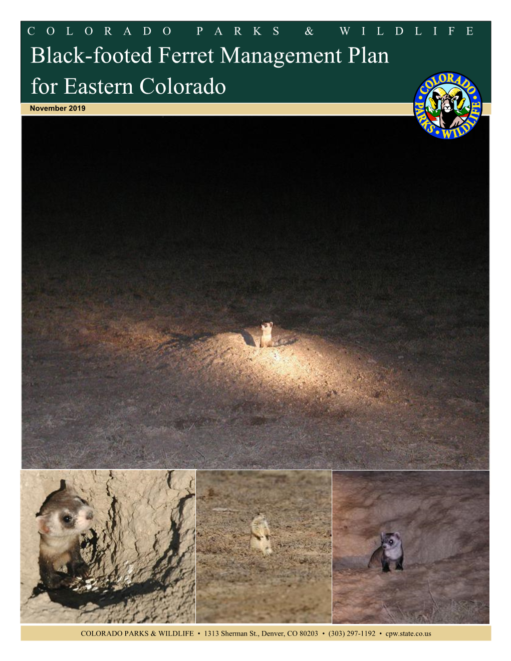 Black-Footed Ferret Management Plan for Eastern Colorado