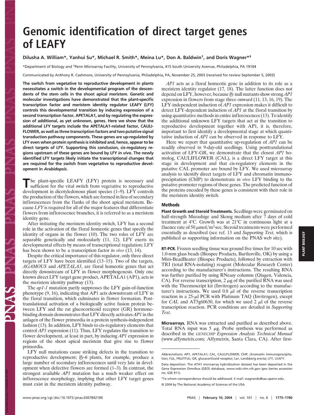 Genomic Identification of Direct Target Genes of LEAFY