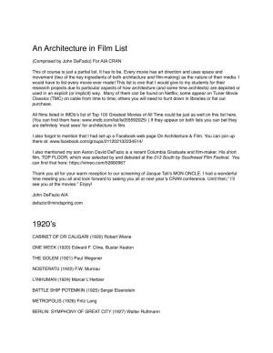 Architecture in Film Movie List 2015