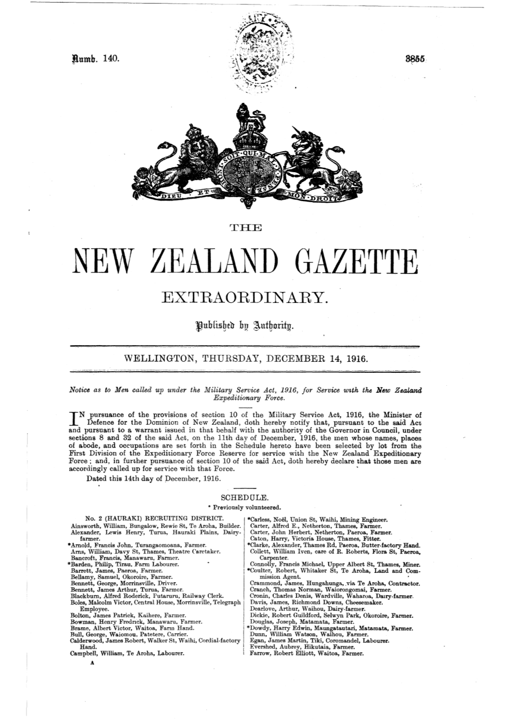 New Zealand Gazette Extraordinary