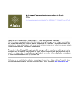 Activities of Transnational Corporations in South Africa