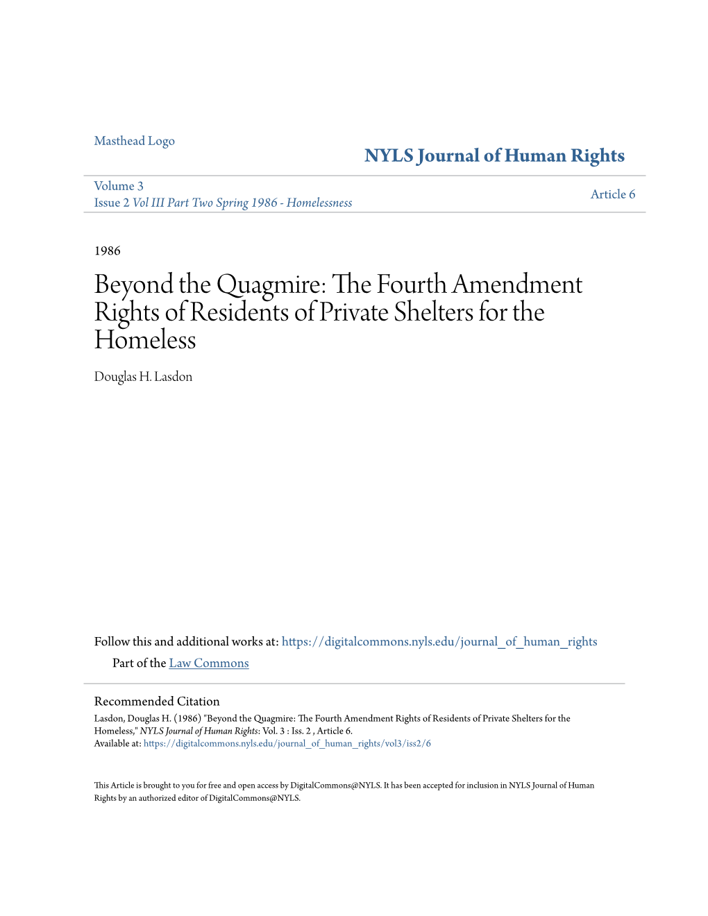 The Fourth Amendment Rights of Residents of Private Shelters for the Homeless
