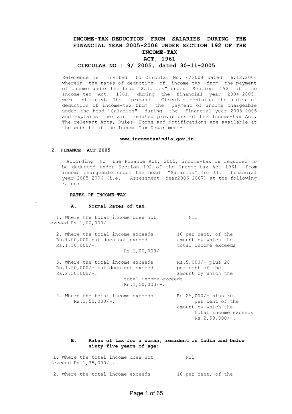 Income-Tax Deduction from Salaries During the Financial Year 2005-2006 Under Section 192