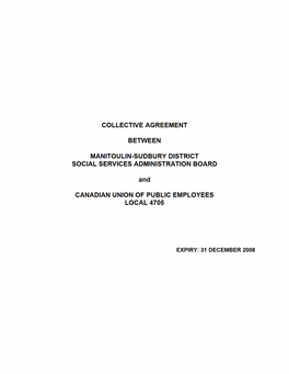 Collective Agreement Between Manitoulin-Sudbury District Social